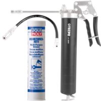 TECPO Einhand-Fettpresse mit Schlauch und Mehrzweckfett, 400g - Einhand-Fettpresse mit Schlauch und Fett für verschiedene Anwendungen