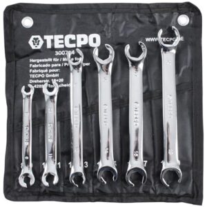 TECPO Bremsleitung Schlüssel 8-19mm Ringschlüssel Satz Offener Ring Schlüssel 6-teilig - Hochwertiges Werkzeug für Kfz-, Maschinen- und Haushaltsreparaturen