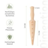 Teemando Marken-Pflanzholz mit Scala aus unbehandeltem Buchenholz, 24,5 cm lang, hochwertiges Pflanzwerkzeug für Zwiebeln, Knoblauch und Samen