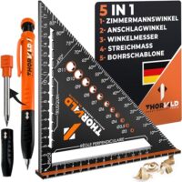 Multifunktionales Werkzeug für Zimmerleute, 5-in-1 Kombinationswinkel aus Aluminium mit präzisen Maßen und Zeichnungen