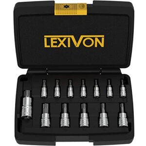 Torx Bit Steckschlüsselsatz mit 13 Teilen für verschiedene Torx-Schraubengrößen, hochwertige Materialien und PREMIUM-Qualität.