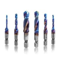 Treki 6 Stück Kombi Gewindeschneider Bit Set M3 M4 M5 M6 M8 M10, Manuell Gewindebohrer Set, Spiralgewindebohrer mit 6.35mm für Akkuschrauber, HSS Handgewindebohrer Maschinengewindebohrer Bits Satz
