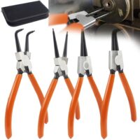 TUZHE Sprengringzangen Set 4-teilig, Sicherungsringzange mit Tasche für Innen- und Außensicherungen, Gerade und Gebogene Seegeringzange aus hochwertigem Kohlenstoffstahl