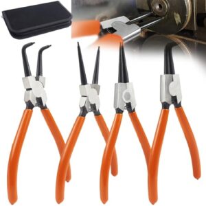 TUZHE Sprengringzangen Set 4-teilig, Sicherungsringzange mit Tasche für Innen- und Außensicherungen, Gerade und Gebogene Seegeringzange aus hochwertigem Kohlenstoffstahl