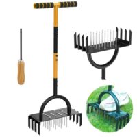 TWZ Rasenlüfter 2-in-1, Aerifizierer für Rasen mit 16 Spike&8 Kerne 97cm Handvertikutierer Metall T-Griff, Vertikutierer Heavy Duty Rasenspecht Rasen Belüften für Verdichtete Böden Rasenpflege