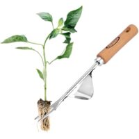 Unkrautstecher Edelstahl mit Holzgriff, manueller Weeder für Gartenarbeit