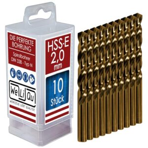 Hochwertiger Bohrer für Metallbearbeitung, 10 Stück HSS-E Kobalt-Spiralbohrer Ø 2,0 mm, präzise und saubere Bohrung, selbstzentrierend, vielseitige Anwendung