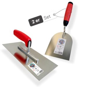 Werkfit Profi Glättekelle Set inkl. 100mm Gipserspachtel - Rostfreie Glättspachtel aus Edelstahl - Ergonomische Putzspachtel mit Softgriff