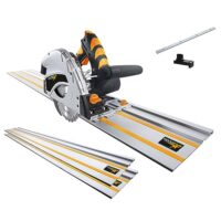 Woodster Tauchsäge Divar55 inkl. 2x 700mm Führungsschiene, 55 mm Schnitttiefe, 1200W, Sägeblatt Ø 160mm / 24Z, Schrägstellung 0-45°, Kippschutz