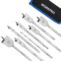 WORKPRO 8-tlg. Flachfräsbohrer Set mit verschiedenen Bohrer-Spitzen und Aufbewahrungstasche für den Holzbearbeiter und Hobby-Tischler.