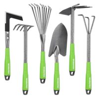 WORKPRO Gartenwerkzeug Set, 6 in 1 Gartengeräte Set mit Gehämmerter Oberflächensbehandlung, inkl. Jäter, Rechen, Hacke, Kelle - Robustes Garten Werkzeug Set für Gartenliebhaber