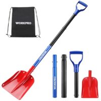 Workpro Schneeschaufel Aluminium, abnehmbare Schneeschaufel mit teleskopierbarem Griff, 65 cm, Schneeschieber Lawinenschaufel mit Tragetasche für Garten und Camping