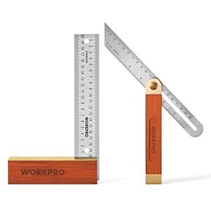 WORKPRO Schreinerwinkel, 2-teilig, Anschlagwinkel, 200 mm, verstellbare Gleitschräge 230 mm, Hartholzgriff, Edelstahlklinge für Handwerker und Holzbearbeitung