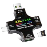USB Tester, 2-in-1 Typ C Strommessgerät LCD Multimeter Digital Strommesser Power Meter, Spannung Voltmeter, Strom, Leistungskapazitäten-Detektor, Messgerät für USB und Typ-C-Geräte