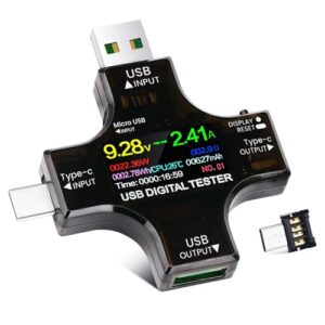 USB Tester, 2-in-1 Typ C Strommessgerät LCD Multimeter Digital Strommesser Power Meter, Spannung Voltmeter, Strom, Leistungskapazitäten-Detektor, Messgerät für USB und Typ-C-Geräte