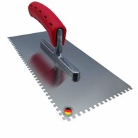 Hochwertige Zahnkelle aus Edelstahl, Made in Germany, 4mm gezahnt, glatt, mit Softgriff für präzises Auftragen von Fliesenkleber