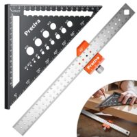 Zimmermannswinkel Set mit Metrischem Dreieckslineal und Streichmaß aus Aluminiumlegierung für DIY-Projekte, Tischlerei und Holzbearbeitung
