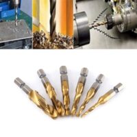 Titanbeschichteter 6-teiliger Satz HSS-Bohrer und Gewindebohrer-Bits für Metallbearbeitung, Präzisions- und Genauigkeit bei der Bearbeitung von Metall und anderen Werkstoffen