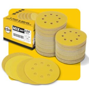100 Stück 125mm 8 Loch Schleifscheiben - Premium Gold Rund Klett Schleifpapier für Exzenterschleifer - hochwertiges Aluminiumoxid, Goldbeschichtung, hervorragendes Preis-Leistungs-Verhältnis