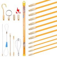 Ergonomisches Kabeldurchziehhilfsystem mit 12 Metern Länge, perfekt für die Kabelverlegung in Wohnungen und Häusern. Inklusive 4 Stangen x 100 cm x 4mm Kabelstangen, 8 Stangen x 100 cm x 6mm Kabelstäbe Fischband und 9 Adaptern.