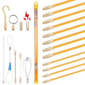 Ergonomisches Kabeldurchziehhilfsystem mit 12 Metern Länge, perfekt für die Kabelverlegung in Wohnungen und Häusern. Inklusive 4 Stangen x 100 cm x 4mm Kabelstangen, 8 Stangen x 100 cm x 6mm Kabelstäbe Fischband und 9 Adaptern.