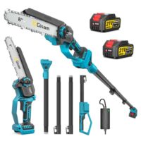 Kettensäge und Hochentaster Akku in einem Gerät, ideal für Holzbearbeitung, 2-in-1-Design, Teleskopstange bis 4,2 m, bürstenloser Motor, zwei 4.0Ah-Akkus