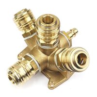 Druckluftverteiler Wanddose Druckluftweiche aus Messing mit 1 x 1/2" Stecknippel und 4 x 1/2" Kupplungsdosen NW 7,2 Luftweiche