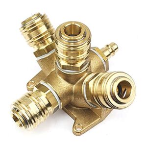Druckluftverteiler Wanddose Druckluftweiche aus Messing mit 1 x 1/2" Stecknippel und 4 x 1/2" Kupplungsdosen NW 7,2 Luftweiche