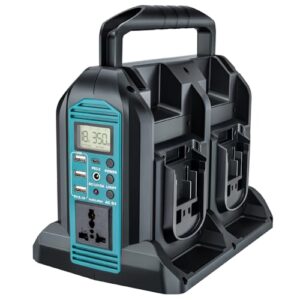 350W Wechselrichter für Makita 18V Akku, DC 18V auf AC 230V Reiner Sinus Spannungswandler mit 4 Ports und USB-Anschluss für Camping und Notfall