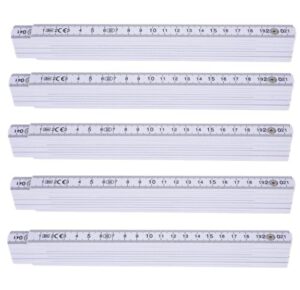 5 Stück Zollstock 2 Meter - Meterstab extra bruchsicher & Messgenau & leicht zu lesen - weiß