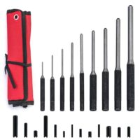 9-teiliges Splinttreiber Set aus hochwertigem Stahl mit Durchschlag Werkzeug und Klappsplinte für Holz, Kunststoff, Leder und Kunsthandwerk inklusive Aufbewahrungstasche