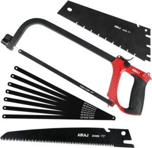 AIRAJ Metallsäge-Set, Bügelsägen mit 9 austauschbaren Klingen, Astsäge, Metallsäge und Handsegel für Metall, Holz, Stahl, PVC-Rohr und Gefrorenes Fleisch