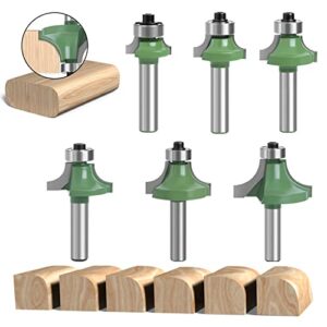 6 Stück Abrundfräser für Oberfräse, 8mm Schaft, Kugellager, Hartmetall, Werkzeuge für Holzbeschnitt