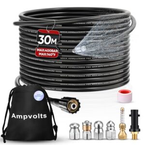Professionelles Rohrreinigungsschlauch Set von Ampvolts, 30m lang, 5800 PSI/400 bar, 5 Düsen und Karcher-Adapter, kompatibel mit Karcher-K2-K3-K4-K5-K6-K7-Pistolen