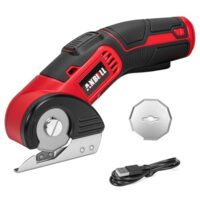 Kabellose elektrische Schere mit Doppelsicherheitsverriegelung, 4V Wiederaufladbarer Drehschneider, Schneidet Karton, Teppich, Leder, Kunststoff, USB-C Aufladung, Ersatzklinge