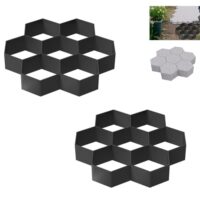 Hochwertige Pflasterform für Garten und Haus - Aufun 2x Gehweg Form DIY Pflasterform 7 Kammern, Betonformen 29x28x4 cm, Garten Schablone Gehwegplatten Pflastersteine streichen, Garten Trittsteine, Terrassenplatten Beton Gießform, Schwarz
