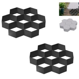Hochwertige Pflasterform für Garten und Haus - Aufun 2x Gehweg Form DIY Pflasterform 7 Kammern, Betonformen 29x28x4 cm, Garten Schablone Gehwegplatten Pflastersteine streichen, Garten Trittsteine, Terrassenplatten Beton Gießform, Schwarz