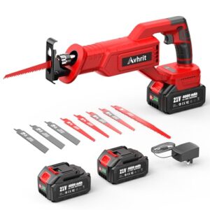 Avhrit Säbelsäge Akku 21V, Akku Säbelsäge mit 2x4000mAh Batterien, 3000 SPM Akku Universalsäge, 8 Werkzeug-freie Installation Säbelsägeblätter, Elektrisch Reciprosäge für Holz und Metall