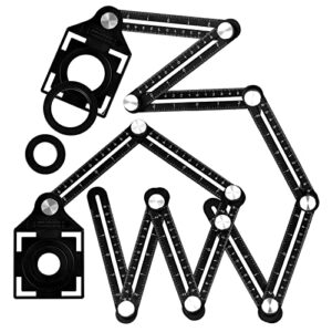 Hochwertige Winkelschablone aus Aluminiumlegierung mit 12 Linealen und Positionierungslöchern für präzise Winkelmessungen und Formerstellung in Holzverarbeitung, Ziegel- und Laminatarbeiten