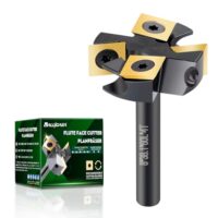 BALUGAEA Planfräser für Oberfräsen mit 8 mm Schaft – 38,1 mm Schnittdurchmesser – ausgestattet mit 4 austauschbaren TiN-besch. Hartmetallmessern 12 x 12 mm