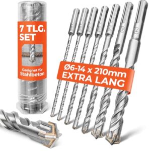 Betonbohrer Set mit 7 Teilen, Ø6-14 mm und 210 mm lang, aus 40CR-Stahl, für präzise Ergebnisse in Beton, Mauerwerk, Weichgestein und Ziegel