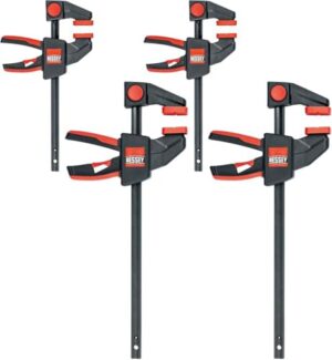 Einhandzwingen-Set für Heimwerken und DIY-Projekte, BESSEY EZM-EZL-Set mit 2x EZM15-6 und 2x EZL30-8, Einhandbedienung ohne Kraftaufwand, Ergonomisch geformter Griff