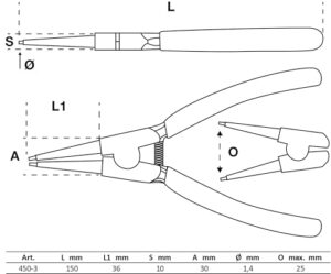 Sprengringzange mit gerader Form und rutschhemmendem Griff für Außen-Sprengringe, 150 mm, Seegering-Zange