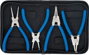 Sprengringzangen für Innensicherung, 4-teiliger Satz, 150 mm, gebogen und gerade, rutschhemmend, inkl. Tasche