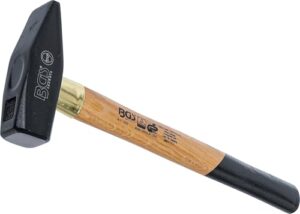 Hochwertiger Schlosserhammer mit Holz-Stiel, nach DIN 1041 gefertigt, Werkzeugstahl (C45) Hammerkopf, Gewicht 1000 g