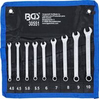 Maul-Ringschlüssel-Satz von BGS mit 9 Ringen in verschiedenen Durchmessern, inklusive Tetron-Rolltasche und Gabelringschlüssel