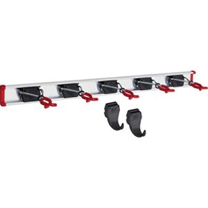 Alu-Gerätehalter-Set mit 5 Haltern und 2 Haken, Schiene 750 mm und flexible Hakenleiste für Gartengeräte