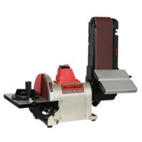 Band-Tellerschleifer mit Zubehör, Bandschleifmaschine mit Schleifbandgeschwindigkeit 552 m/min und Schleifteller Drehzahl 2980 min-1, ideal für professionelle Ergebnisse