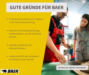 Baer Maschinengewindebohrer M14 Gewindebohrer HSSE 35° RSP - Gewindeschneider für Metrisches Regelgewinde mit Sackloch, geeignet für unlegierte und niedriglegierte Stähle