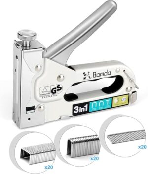 Bamda 3-in-1 Handtacker, Robustes Werkzeug mit 3000 Klammern für Holztacken, Tischlerarbeiten und Dekorationszwecke